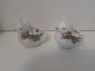 Pareja Patitos Porcelana Vintage Flores