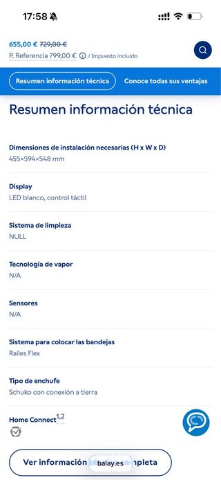 Horno compacto pirolítico Balay 60x45cm