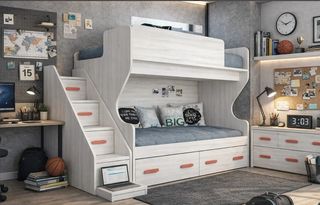 LITERA DE MADERA CON 3 CAJONES Y ESCALERA LIDER28.