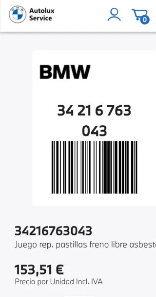Pastillas Freno Traseras BMW 34216763043