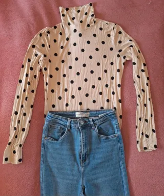 Set dolcevita H&M beige pois + jeans