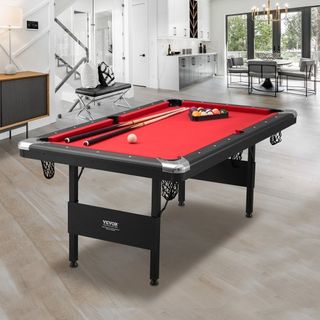 Mesa de Billar, Mesa de Pool de 192 cm, Mesa Plegable Portátil que Ahorra Espacio, Juego de Mesa de Billar Incluye Bolas, Queues, Tizas y Cepillo, Negra con Tela Roja, Perfecta para Sala de Juegos...