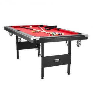 Mesa de Billar, Mesa de Pool de 192 cm, Mesa Plegable Portátil que Ahorra Espacio, Juego de Mesa de Billar Incluye Bolas, Queues, Tizas y Cepillo, Negra con Tela Roja, Perfecta para Sala de Juegos...