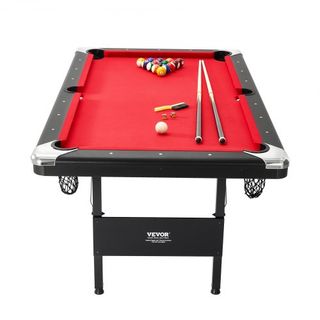Mesa de Billar, Mesa de Pool de 192 cm, Mesa Plegable Portátil que Ahorra Espacio, Juego de Mesa de Billar Incluye Bolas, Queues, Tizas y Cepillo, Negra con Tela Roja, Perfecta para Sala de Juegos...