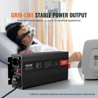 Inversor de Onda Pura, 3000 Vatios, Inversor de Potencia de DC 12V a AC 230V con 2 Salidas AC, 2 Puertos USB, 1 Puerto Tipo-C, Pantalla LCD y Control Remoto para Grandes Electrodomésticos, Certifi...