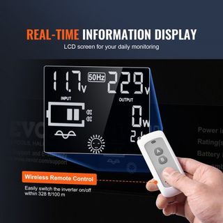 Inversor de Onda Pura, 3000 Vatios, Inversor de Potencia de DC 12V a AC 230V con 2 Salidas AC, 2 Puertos USB, 1 Puerto Tipo-C, Pantalla LCD y Control Remoto para Grandes Electrodomésticos, Certifi...