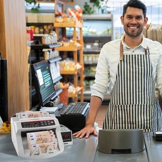 Contador de Billetes con Pantalla LED, Contador Profesional de Billetes con Detector de Falsificaciones, UV/MG, 1000 Billetes por Minuto, Cuenta Solo el Número de Hojas