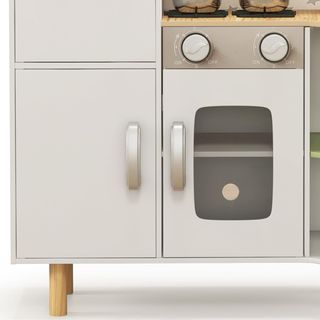 Cocina Juguete para Niños de 3-6 Años con Máquina de Hielo y Sartenes, Cocina para Niños con Estantes y Armarios para Utensilios y Vajilla, 84X34X89 Cm, Blanco y Verde