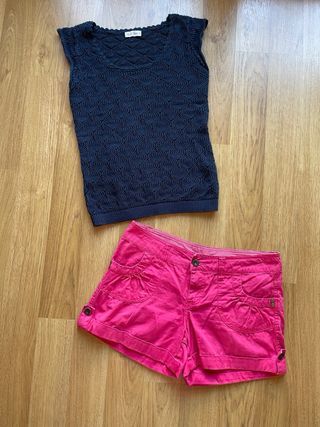 Short denim pantalones cortos fucsia Talla 38