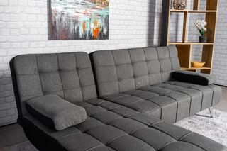 Sofá-cama chaise-longue gris tela