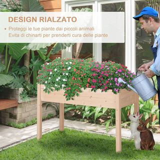 Cama para Huerto Elevado, Mesa de Huerto Urbano Colgante para Plantas con Funda de Tela para Jardín, 122.5X56.5X76Cm, Madera