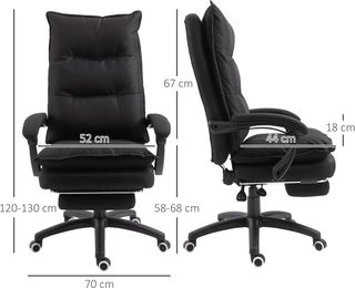 Silla De Oficina Ajustable Con 6 Puntos De Masaje Y Control Remoto, Silla Ergonómica De Tela Efecto Lino, 70X62X120-130 Cm, Negro