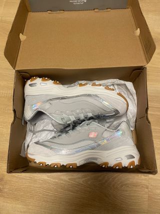 Zapatillas Skechers Dlites Mujer Plata Rosa