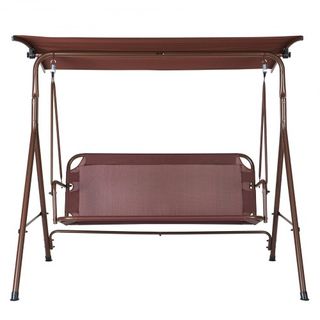 Silla Colgante para 3 Personas, Silla Colgante de Patio Exterior con Dosel Ajustable, Silla de Porche con Descansabrazos, Tela Teslin y Estructura de Acero Aleado, para Balcón, Jardín, Patio, Jard...