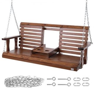 Hamaca de Madera de 5 pies, hamaca de patio para patio y jardín, capacidad de carga mejorada de 880 lbs, banco de hamaca de alta resistencia con cadenas colgantes para exteriores, marrón