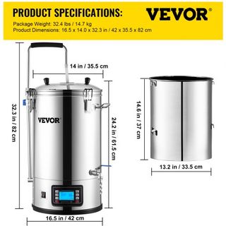 Sistema de Cerveza Eléctrico, 8 Gal/30 L, Cervecero Doméstico Todo en Uno con Panel de Modo Automático/Manual, Dispositivo de Cocción de Maceración con Potencia de 100-2500W, Temperatura de 25-100...