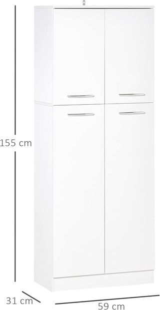 Credenza de Cocina, Mueble Despensa Con 2 Armarios, Mueble de Cocina Con Estantes Regulables en MDF, para Comedor, Sala de Estar, Salón, 59X31X155 Cm, Blanco