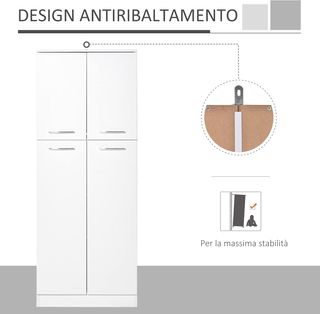 Credenza de Cocina, Mueble Despensa Con 2 Armarios, Mueble de Cocina Con Estantes Regulables en MDF, para Comedor, Sala de Estar, Salón, 59X31X155 Cm, Blanco