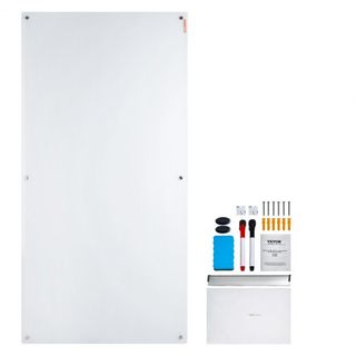 Pizarra Blanca Magnética de Vidrio, Tablero de Borrado en Seco 72"x36", Pizarra de Vidrio Grande Montada en la Pared Sin Marco, con Bandeja para Marcadores, un Borrador y 2 Marcadores, Blanca