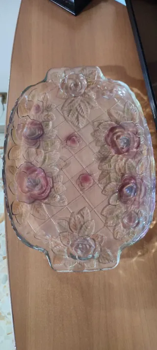 Vassoio in vetro decorato rose