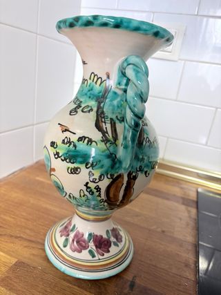 Jarrón cerámica artesanal vintage con asas