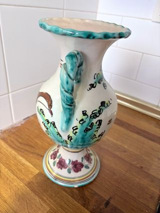 Jarrón cerámica artesanal vintage con asas