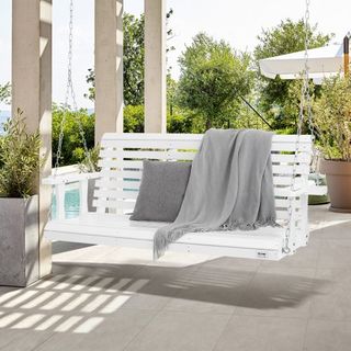 Hamaca de Madera de 5.5 pies, hamaca de patio para patio y jardín, capacidad de carga mejorada de 880 lbs, banco de hamaca de alta resistencia con cadenas colgantes para exteriores, blanco