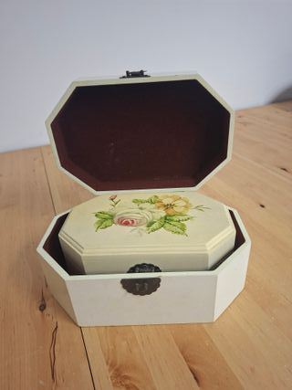 Pareja Cajas Joyero Madera Pintada Flores