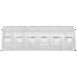 Invernadero de túnel portátil, 609.6 x 304.8 x 213.4 cm Casa caliente para plantas con arcos de acero galvanizado, 3 vigas superiores, 4 postes diagonales, 2 puertas con cremallera y 12 ventanas e...