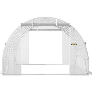 Invernadero de túnel portátil, 609.6 x 304.8 x 213.4 cm Casa caliente para plantas con arcos de acero galvanizado, 3 vigas superiores, 4 postes diagonales, 2 puertas con cremallera y 12 ventanas e...
