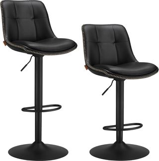 Set di 2 Sgabelli da Bar, Sedie Girevoli Regolabili in Altezza, Velluto, Sedie Cucina con Schienale e Poggiapiedi, Sala da Pranzo, Bar, Acciaio, Nero Tinta LJB198BH01