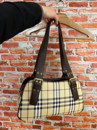 Borsa stile vintage check beige e marrone