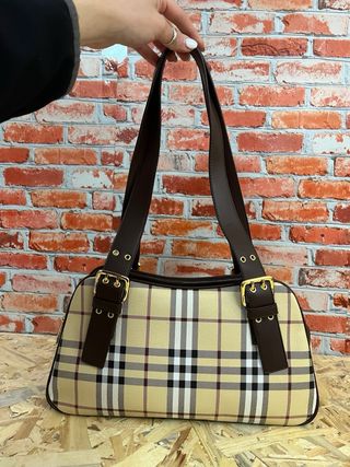Borsa stile vintage check beige e marrone