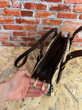 Borsa stile vintage check beige e marrone