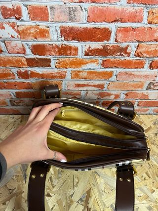 Borsa stile vintage check beige e marrone