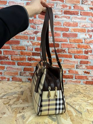 Borsa stile vintage check beige e marrone