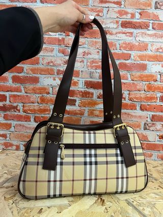 Borsa stile vintage check beige e marrone