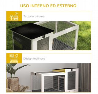 Conejera Exterior e Interior con Ruedas para 1-2 Conejos con Bandeja Extraíble y Múltiples Entradas, Casa para Conejos de Madera de Abeto y Acero, 91X51X66 Cm, Gris Blanco y Negro
