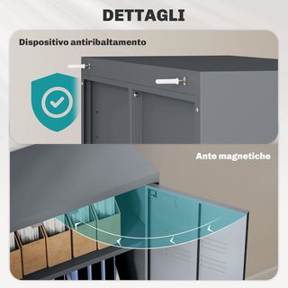Armario de Oficina de 3 Niveles Con 2 Estantes Regulables, Armario de Metal para Documentos Con 2 Puertas, para Casa, Oficina y Garaje, 75X33X110Cm, Gris
