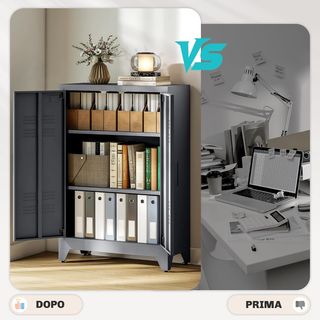 Armario de Oficina de 3 Niveles Con 2 Estantes Regulables, Armario de Metal para Documentos Con 2 Puertas, para Casa, Oficina y Garaje, 75X33X110Cm, Gris