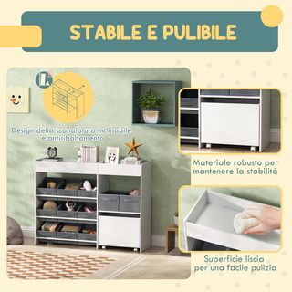 Móvil Porta Juegos para Niños, Estante Porta Juguetes con 11 Cestas de Tela, Armario y Estantes, 3 Adhesivos Incluidos, para Habitación y Sala de Estar, Blanco