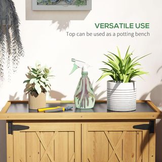 Cobertizo para Herramientas de Jardín con 2 Puertas, 4 Estantes y Base Elevada, Caseta de Herramientas de Jardín en Madera de Abeto con Techo de Chapa Galvanizada y Cierre Magnético, 75X40X90 Cm, ...