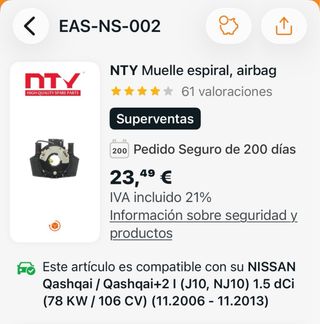 Muelle espiral airbag Nissan Qashqai
