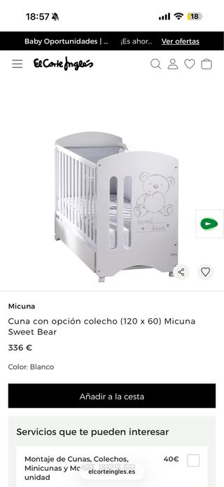 Cuna Minicuna Blanca Oso