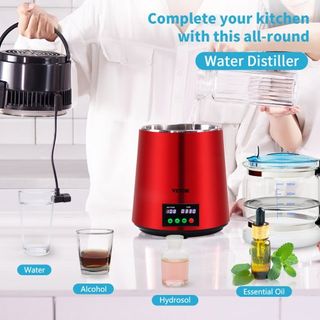 Destilador de Agua de 4 L, 1 L/H, Máquina de Agua Destilada de 750W con Configuración de Temporizador de 0-99 H, Pantalla de Temperatura, Destilador de Acero Inoxidable de Encimera con Jarra de Vi...
