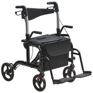 Andador y Silla de Transporte 2 en 1 para Personas Mayores, Combo de Andador Plegable y Silla de Ruedas con Reposapiés, Andador de Movilidad de Aluminio Ligero con Mango Ajustable, Ruedas para Tod...