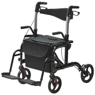 Andador y Silla de Transporte 2 en 1 para Personas Mayores, Combo de Andador Plegable y Silla de Ruedas con Reposapiés, Andador de Movilidad de Aluminio Ligero con Mango Ajustable, Ruedas para Tod...
