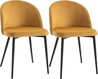 Set di 2 sedie da pranzo, sedie da cucina imbottite in velluto con gambe in metallo, sedie per ufficio e soggiorno, 49X50X77Cm, giallo