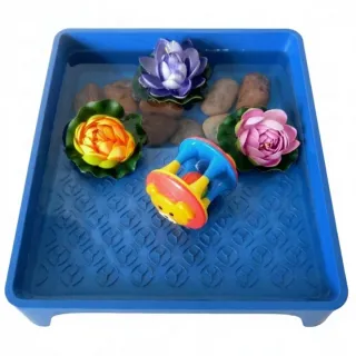 Piscina y césped artificial para loros