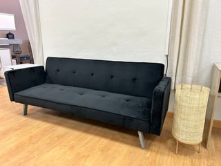 Sofá Cama Negro Terciopelo de 3 plazas